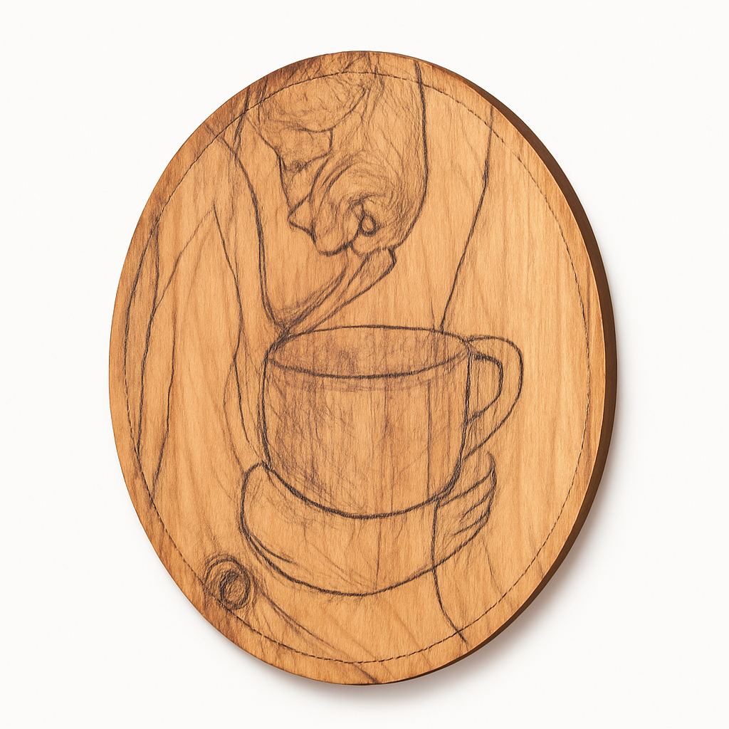 Wooden Handmade Coffee Plate | Rustic Coffee Art Wooden Tray | Handcrafted Coffee Lover Decor
