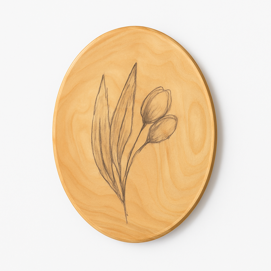 Wooden Handmade Plate – Minimalist Floral Design | Artisan Wooden Serving Plate | Nature-Inspired Decor