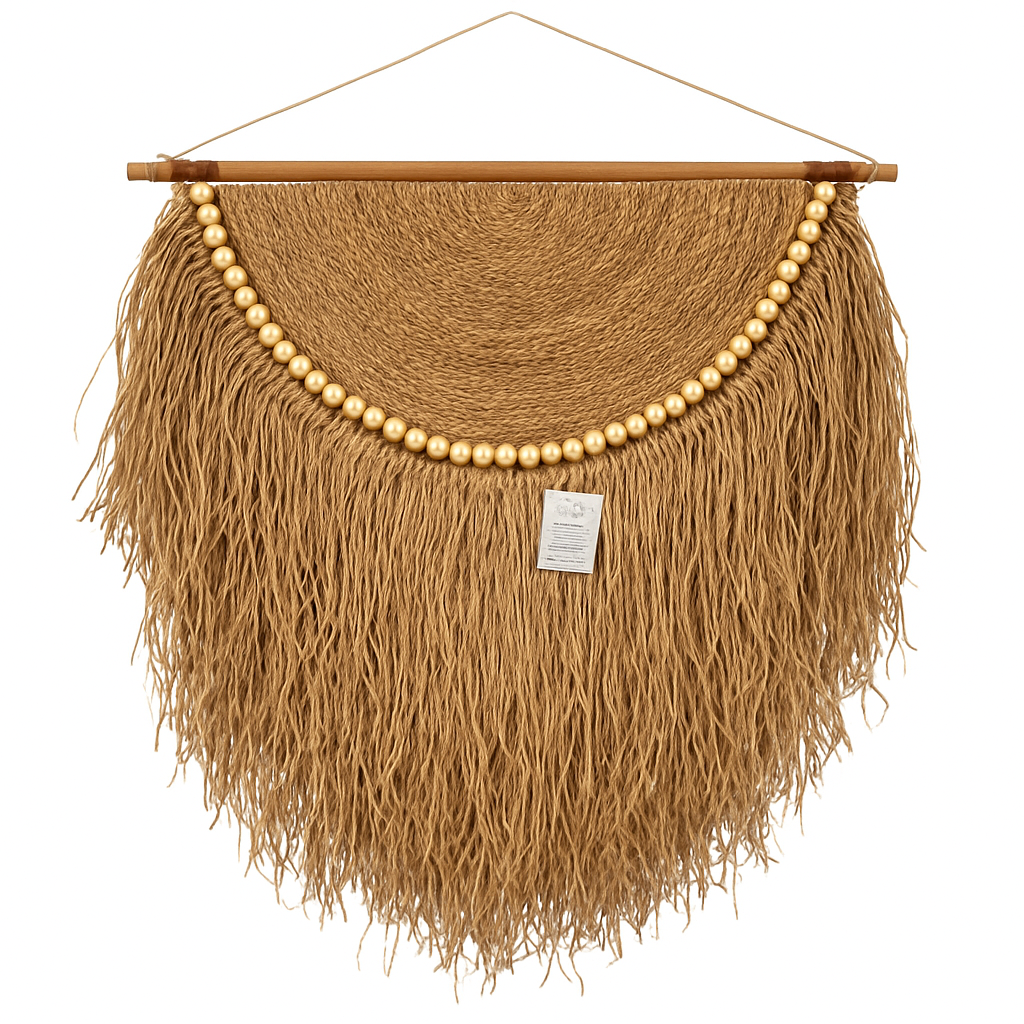 Handmade Banana Leaf Wall Hanging | Natural Fiber Wall Decor | Boho Fringe Wall Art