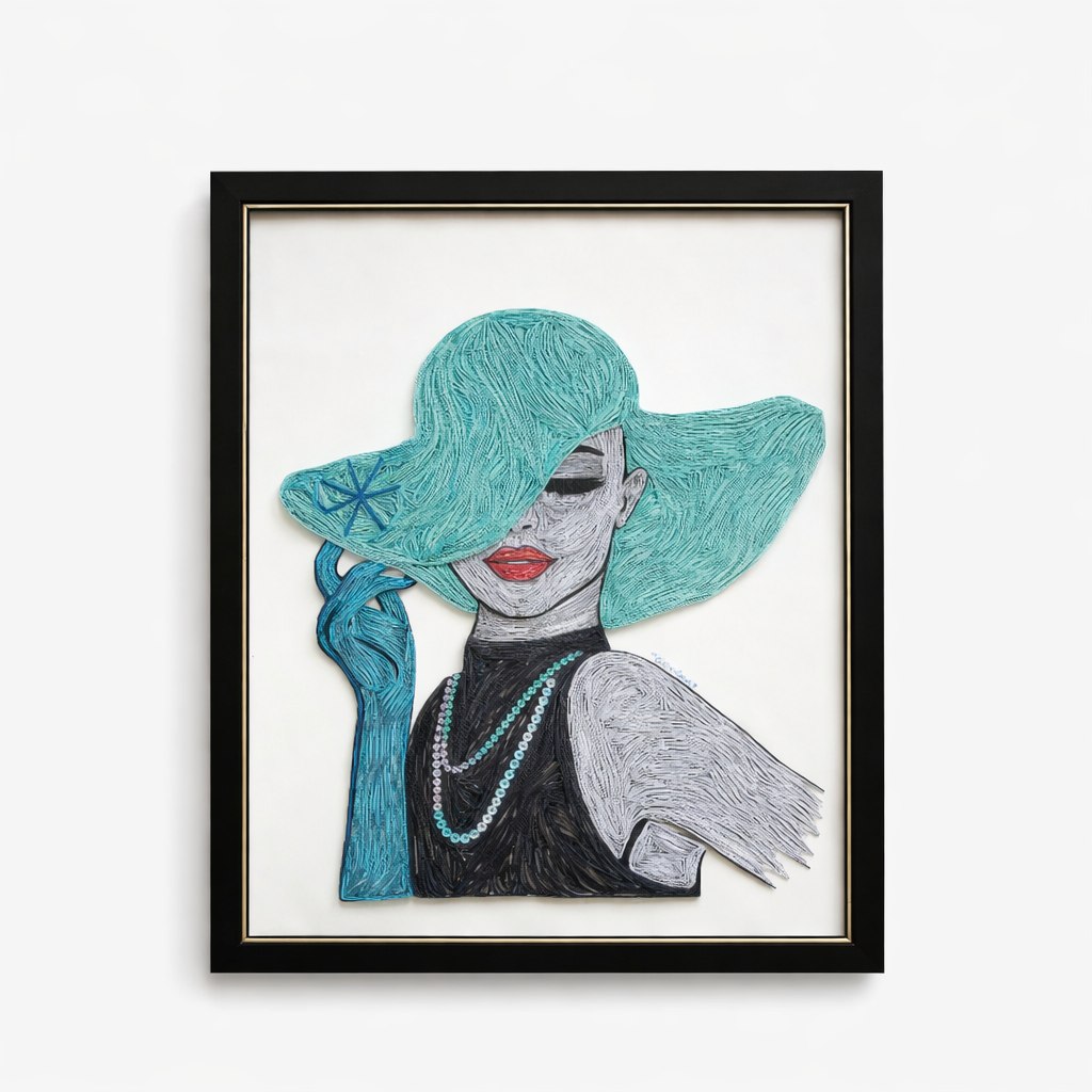 Lady in Teal Quilling art