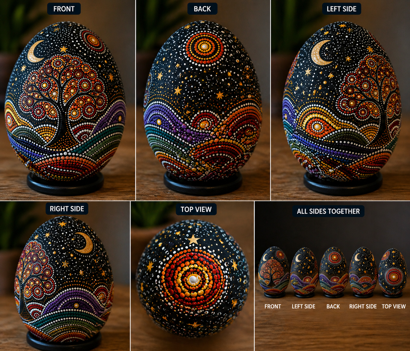 Hand Painted Ostrich Egg | Tree of Life Dot Art | Starry Night Decorative Egg