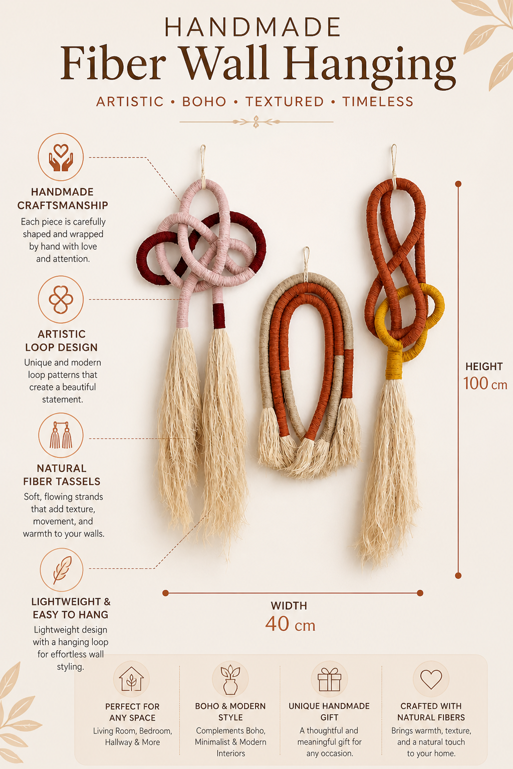 Handmade Fiber Wall Hanging | Boho Loop Tassel Wall Art | Artistic Statement Decor