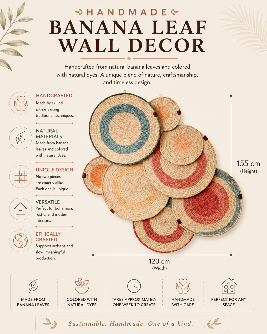 Handmade Banana Leaf Wall Decor | Woven Natural Wall Art | Artisan Home Decoration