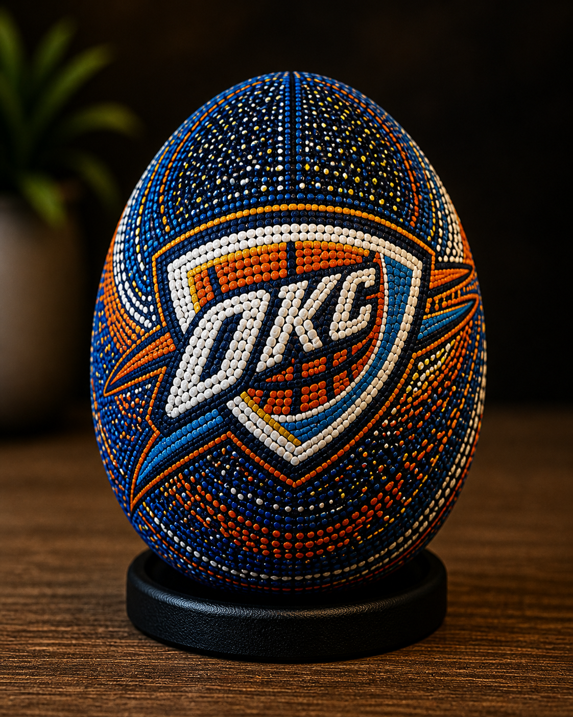 Handmade Ostrich Egg OKC Thunder Inspired Dot Art | Basketball Decor | Hand Painted Sports Collectible | Unique Fan Gift