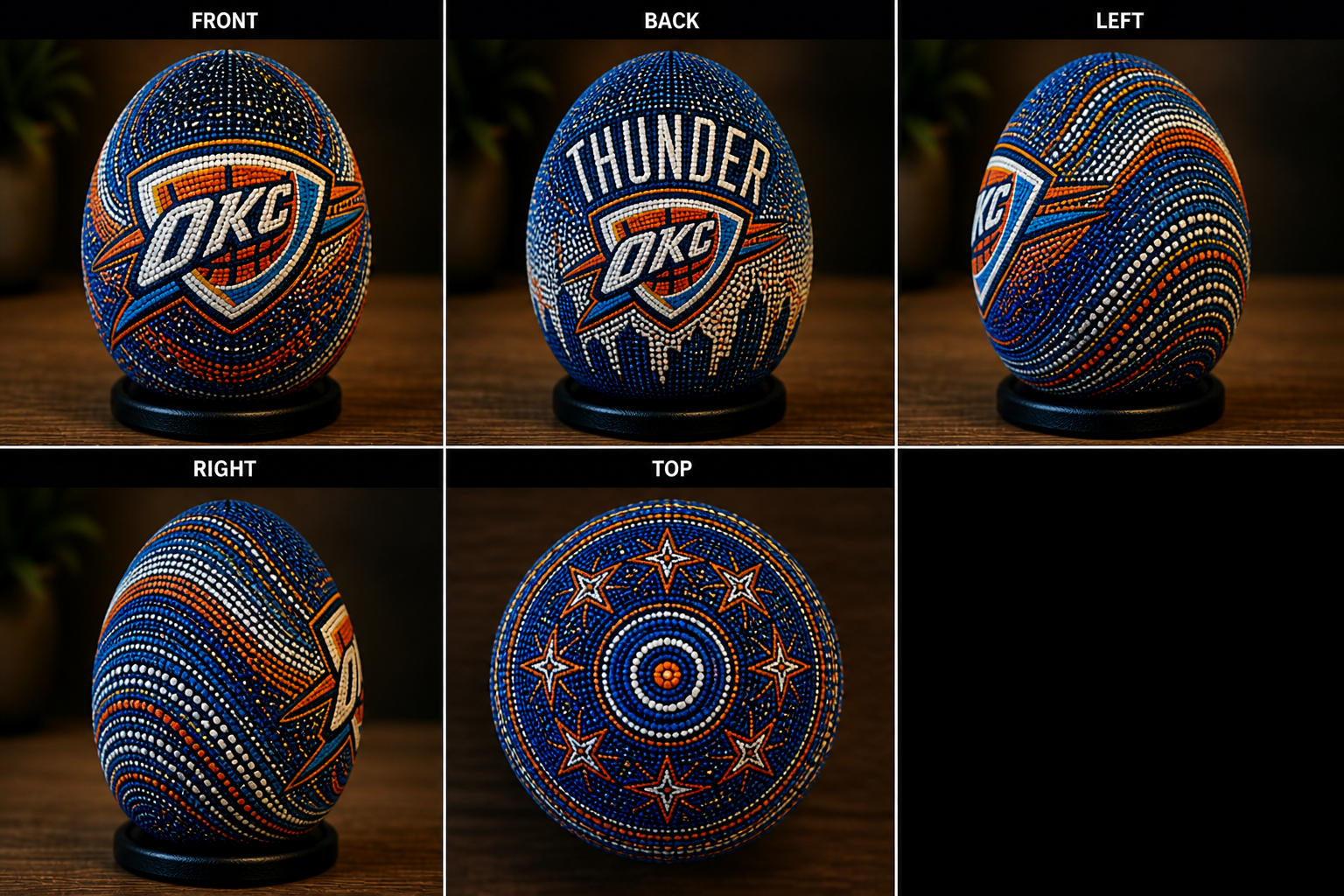 Handmade Ostrich Egg OKC Thunder Inspired Dot Art | Basketball Decor | Hand Painted Sports Collectible | Unique Fan Gift