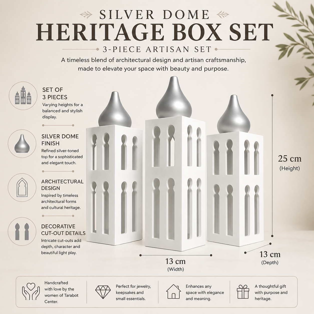 Silver Dome Heritage Box Set | 3-Piece Artisan Storage Decor