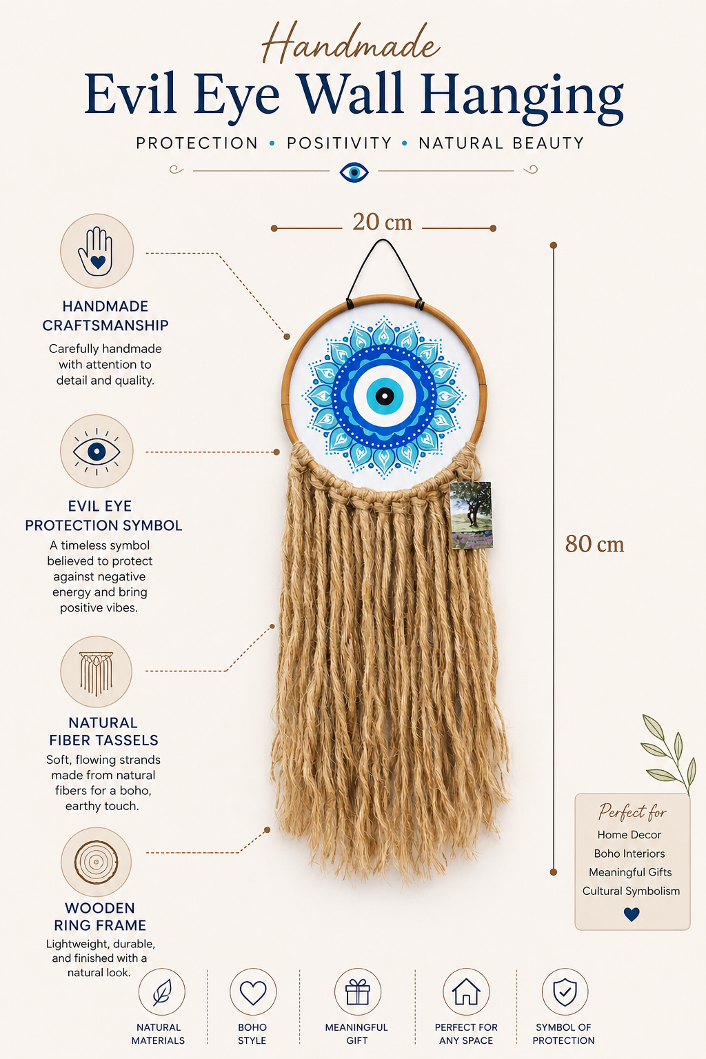 Handmade Evil Eye Wall Hanging | Boho Protection Decor | Natural Fiber Wall Art