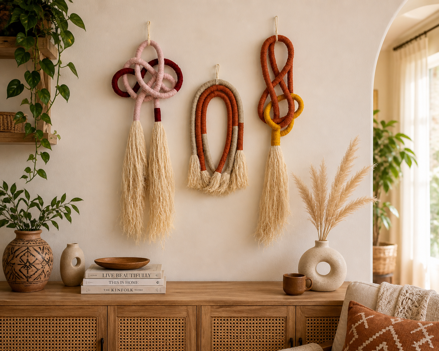 Handmade Fiber Wall Hanging | Boho Loop Tassel Wall Art | Artistic Statement Decor