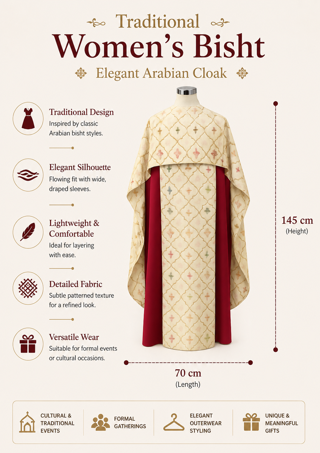 Traditional Women’s Bisht | Elegant Arabian Cloak | Cultural Outerwear