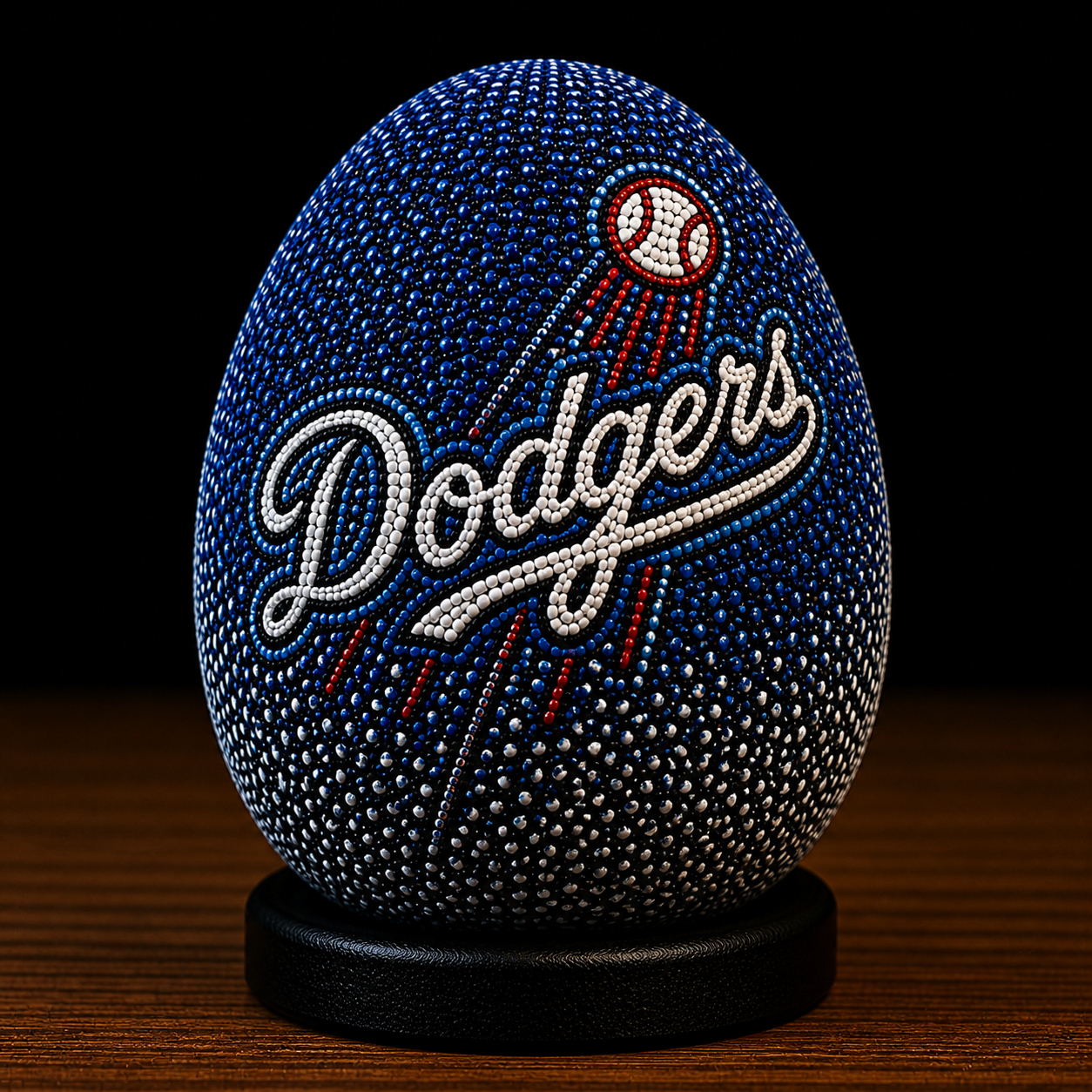 Handmade Ostrich Egg Dodgers Inspired Dot Art | Baseball Decor | Hand Painted Sports Collectible | Unique Fan Gift