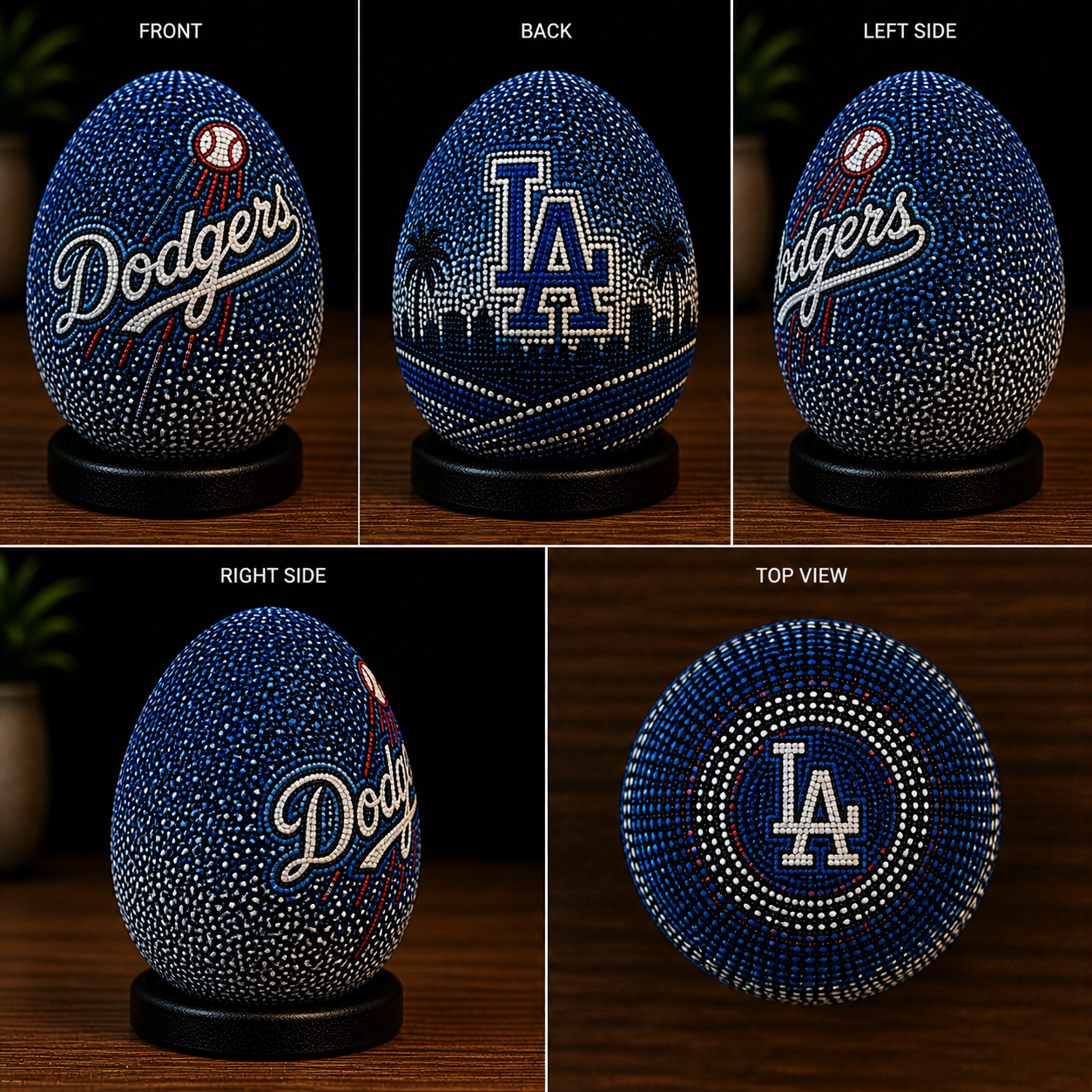 Handmade Ostrich Egg Dodgers Inspired Dot Art | Baseball Decor | Hand Painted Sports Collectible | Unique Fan Gift