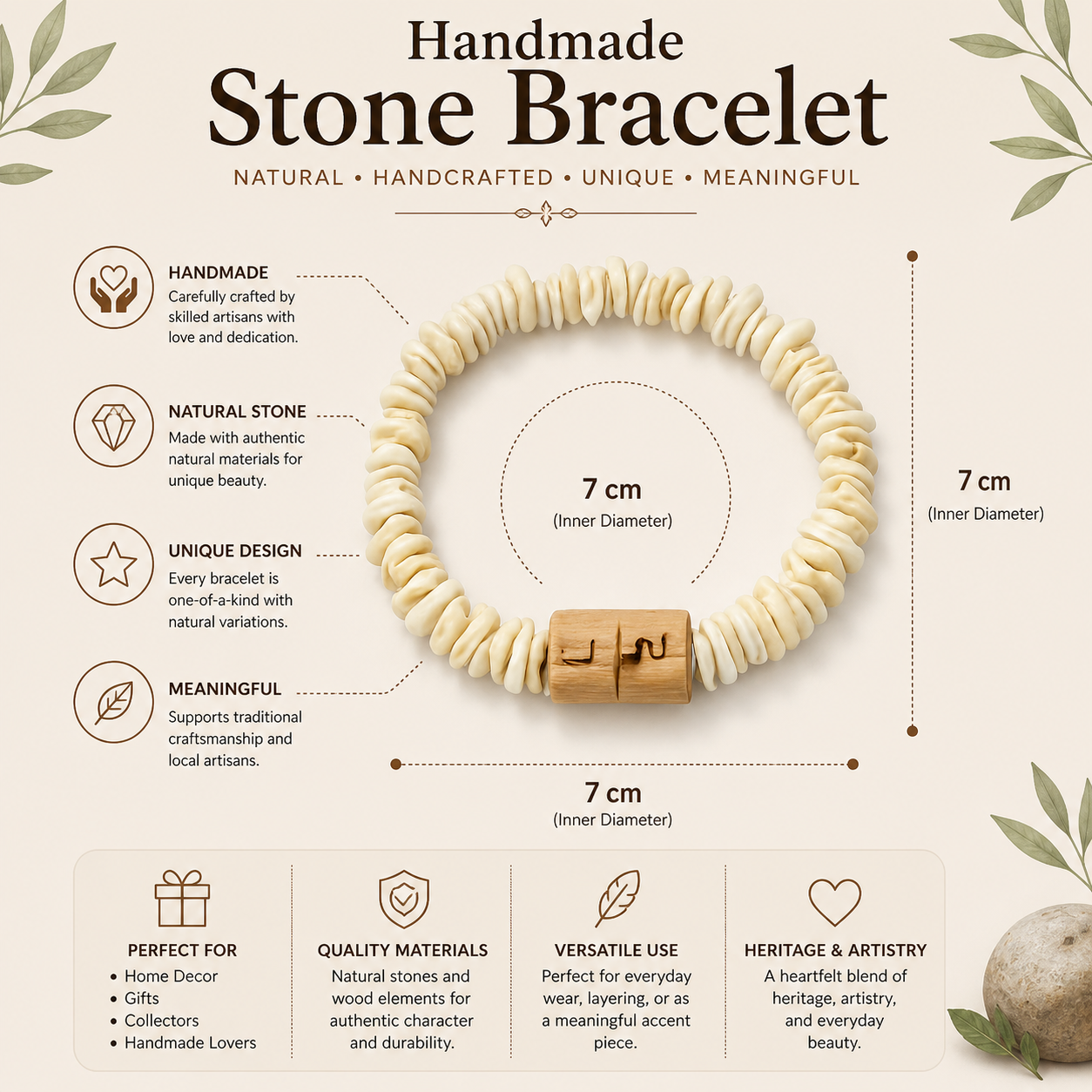 Handmade Stone Bracelet | Natural Artisan Jewelry | Unique Handmade Gift