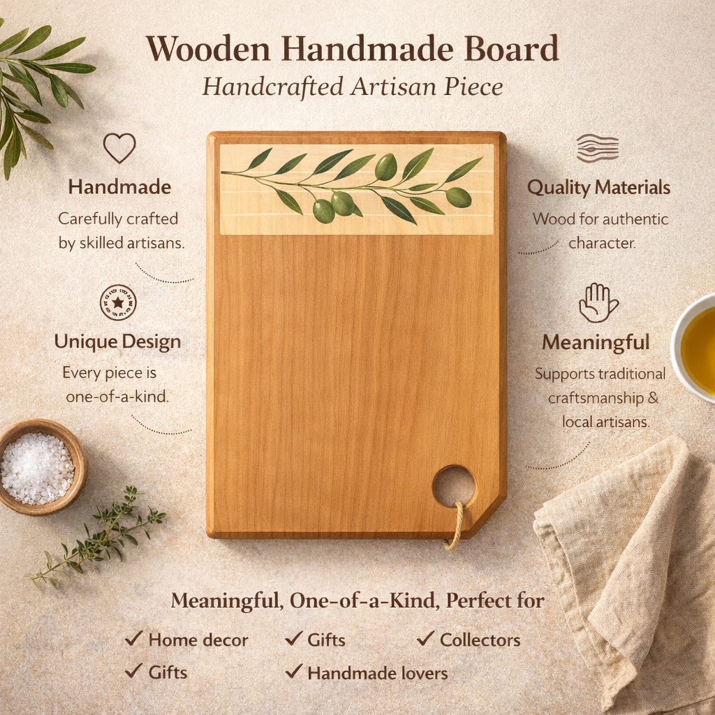 Handmade Wooden Serving Board | Olive Branch Kitchen Decor | Artisan Cutting Board