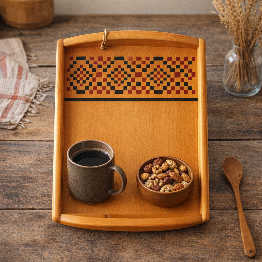 Wooden Handmade Serving Tray | Handcrafted Artisan Wooden Tray | Rustic Home Decor & Gift