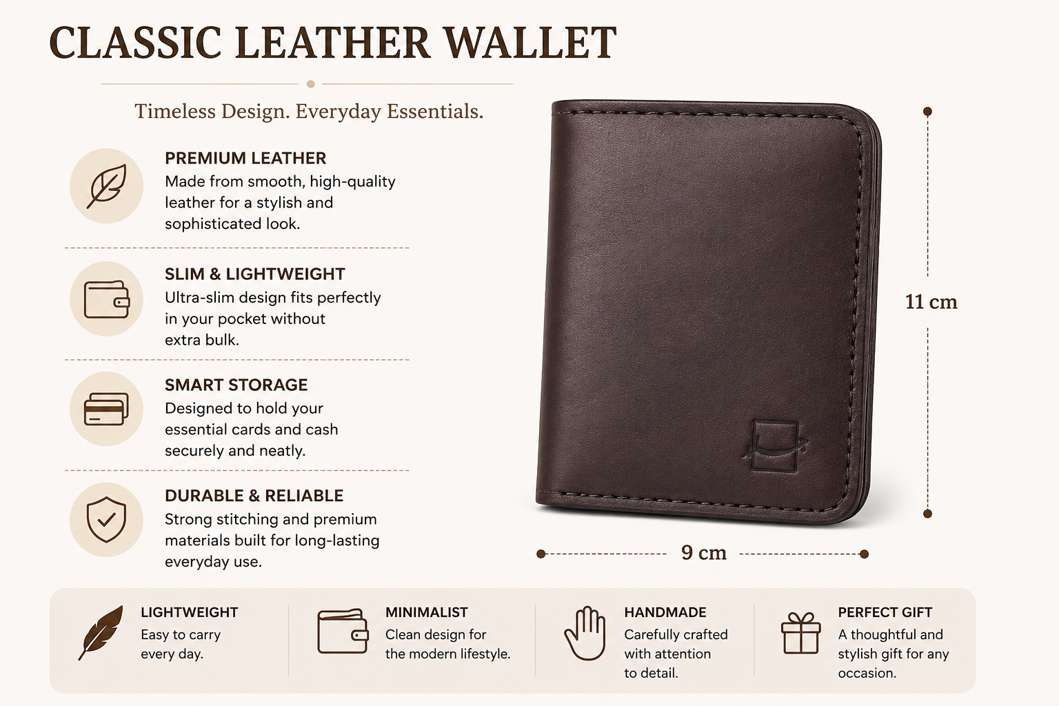 Classic Leather Wallet | Handmade Minimalist Wallet | Timeless Everyday Carry