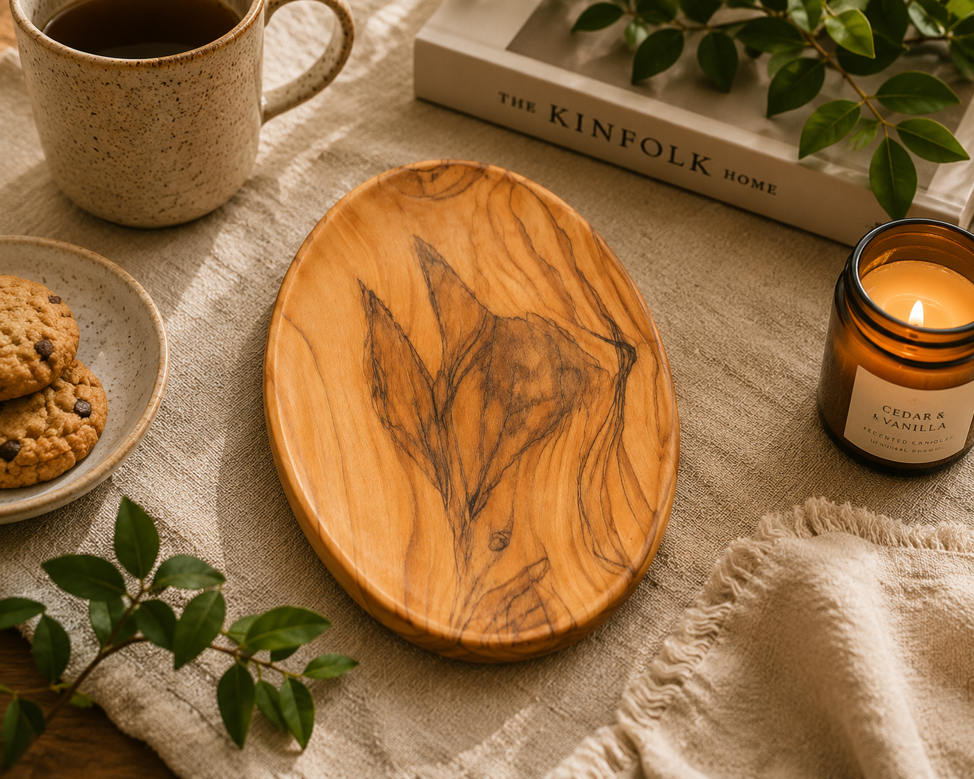 Wooden Handmade Leaf Plate | Botanical Wooden Serving Plate | Rustic Nature-Inspired Decor