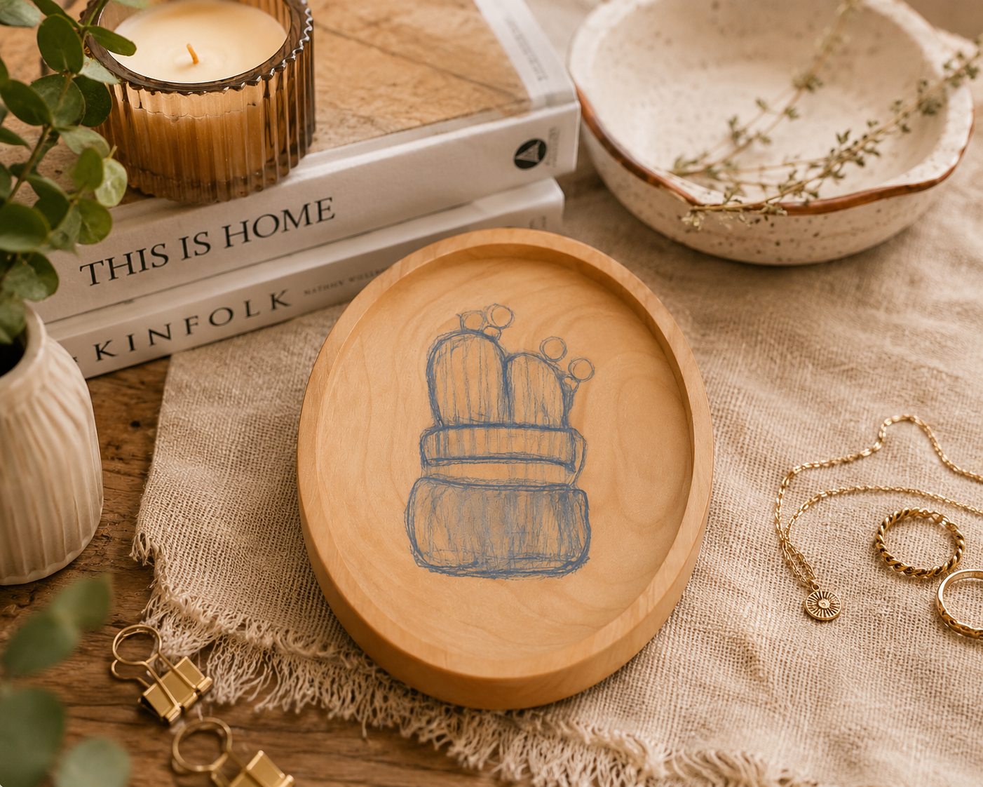 Wooden Handmade Dish – Cactus Design | Handcrafted Wooden Serving & Decor Dish