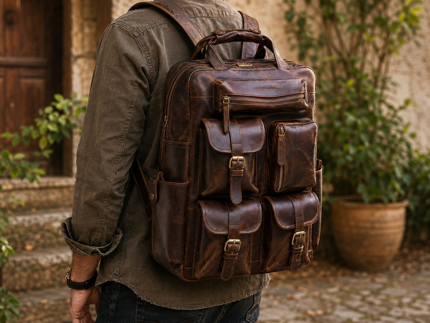 Multi-Pocket Leather Backpack | Handmade Vintage Utility Backpack | Everyday Travel Carry