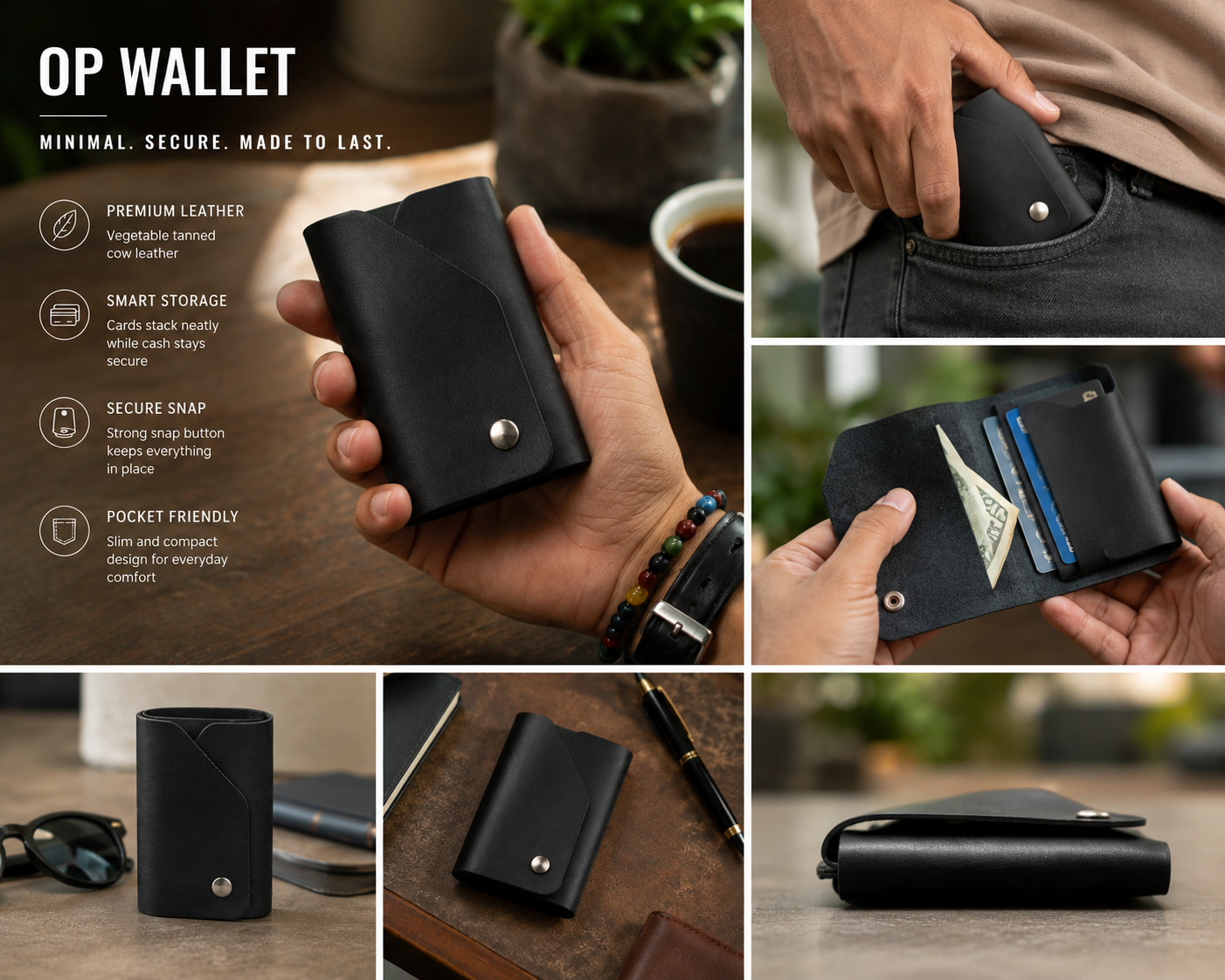 OP Leather Wallet | Handmade Minimalist Card Wallet | Slim Everyday Carry