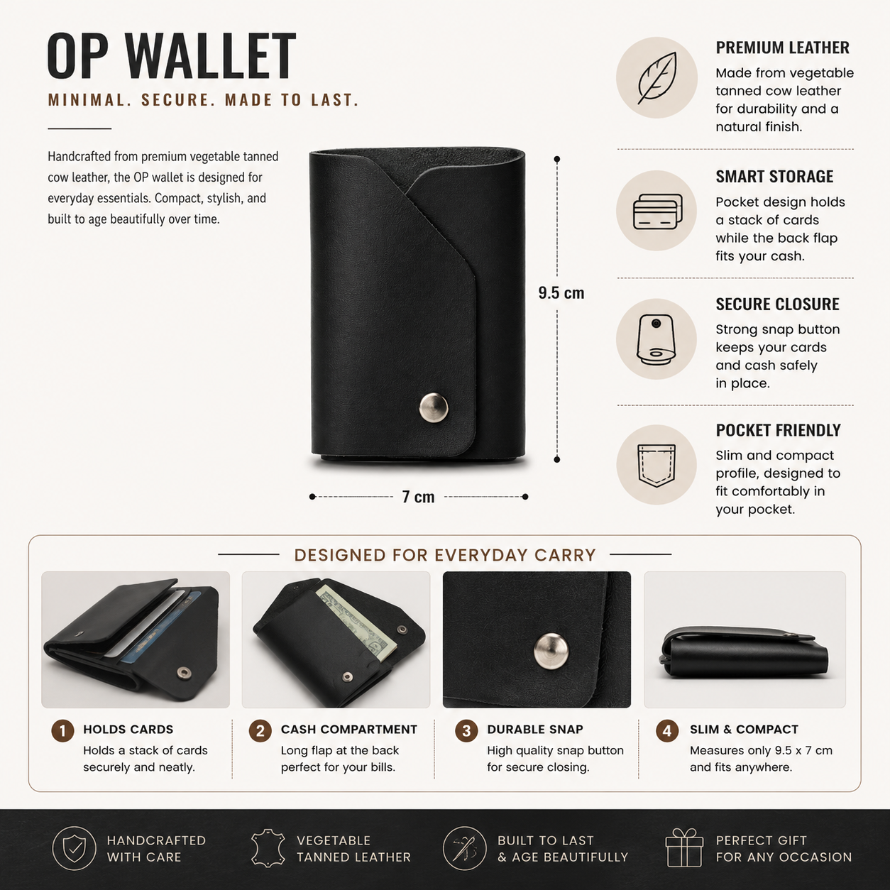 OP Leather Wallet | Handmade Minimalist Card Wallet | Slim Everyday Carry